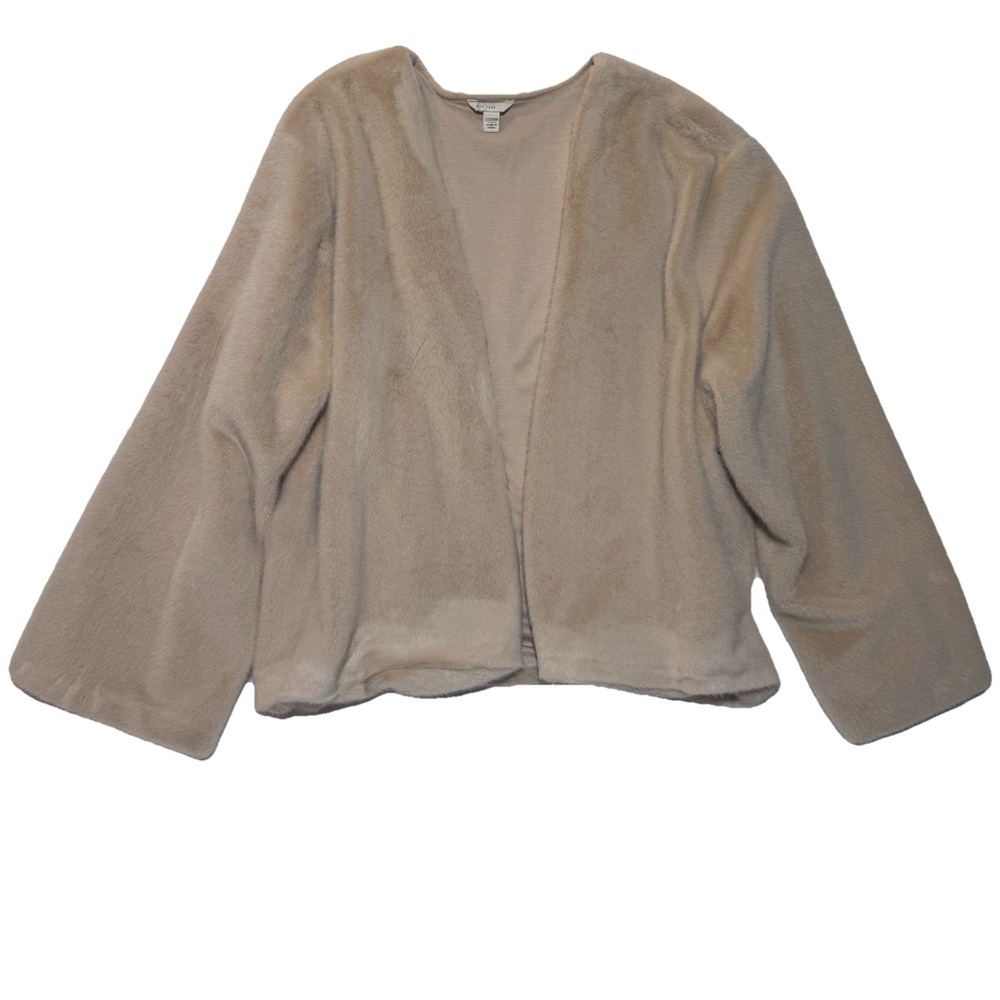 Cato Womens 22/24W Faux Fur Coat Jacket Ivory Tan Open Front Winter Plush Staple